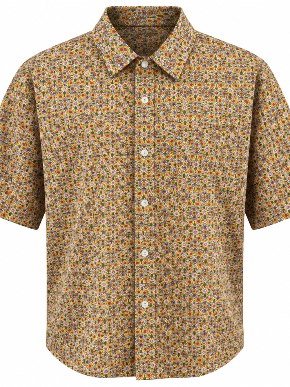 Daniel Cremieux Short-Sleeve Button-Down Shirt — Yellow Floral Medallion